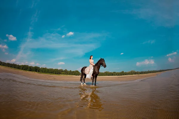 Жінка на коні біля моря — стокове фото