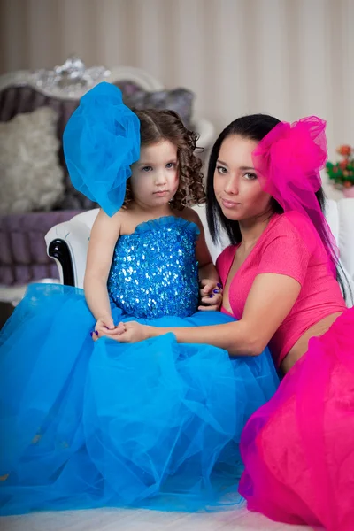 Ñute little girl, a child in a dress with mother — Stok fotoğraf