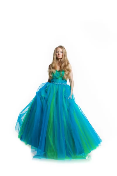 Stylish woman niebieska sukienka — Zdjęcie stockowe