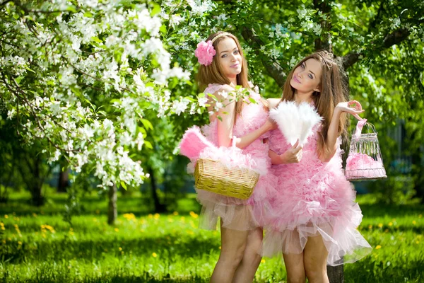 双胞胎的粉红色娃娃风格 — 图库照片