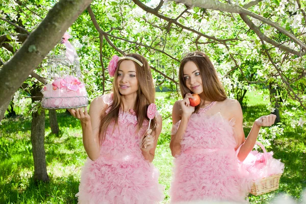 Gêmeos em estilo boneca rosa — Fotografia de Stock