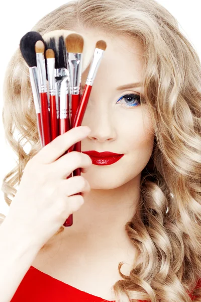Kadeřnice s make-upu štětce — Stock fotografie