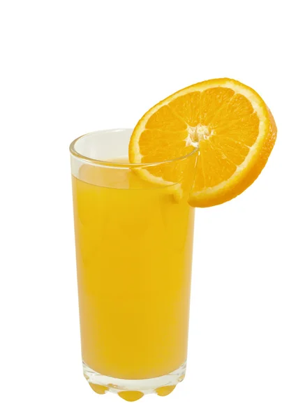 stock image Glass of orange juice and orange slice