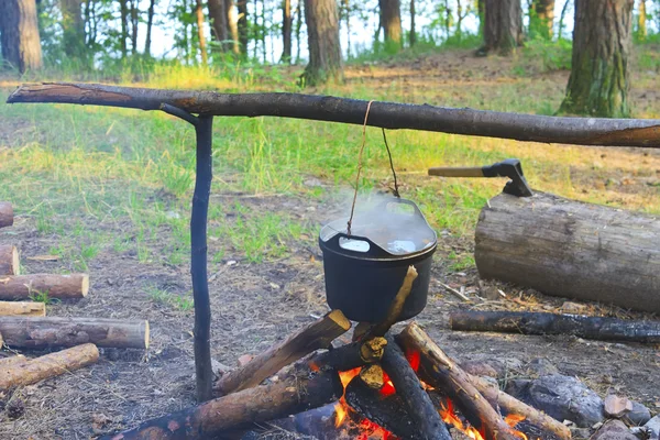 Sopa de peixe cozinhando no fogo — Fotografia de Stock