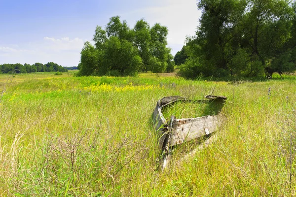 Boat destroyed in the grass — Stock Photo, Image