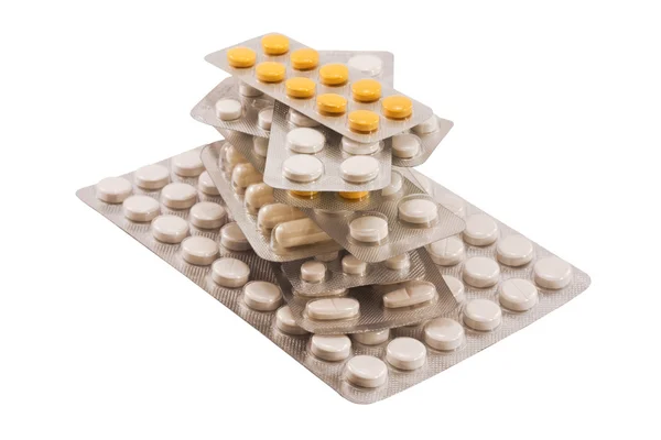 Tabletten in einer Packung isoliert — Stockfoto
