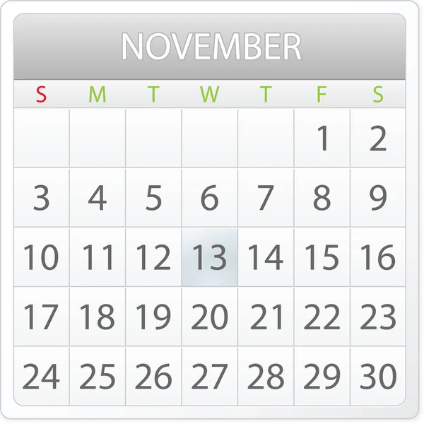 カレンダーのデザイン - 2013 年 11 月 — ストックベクタ