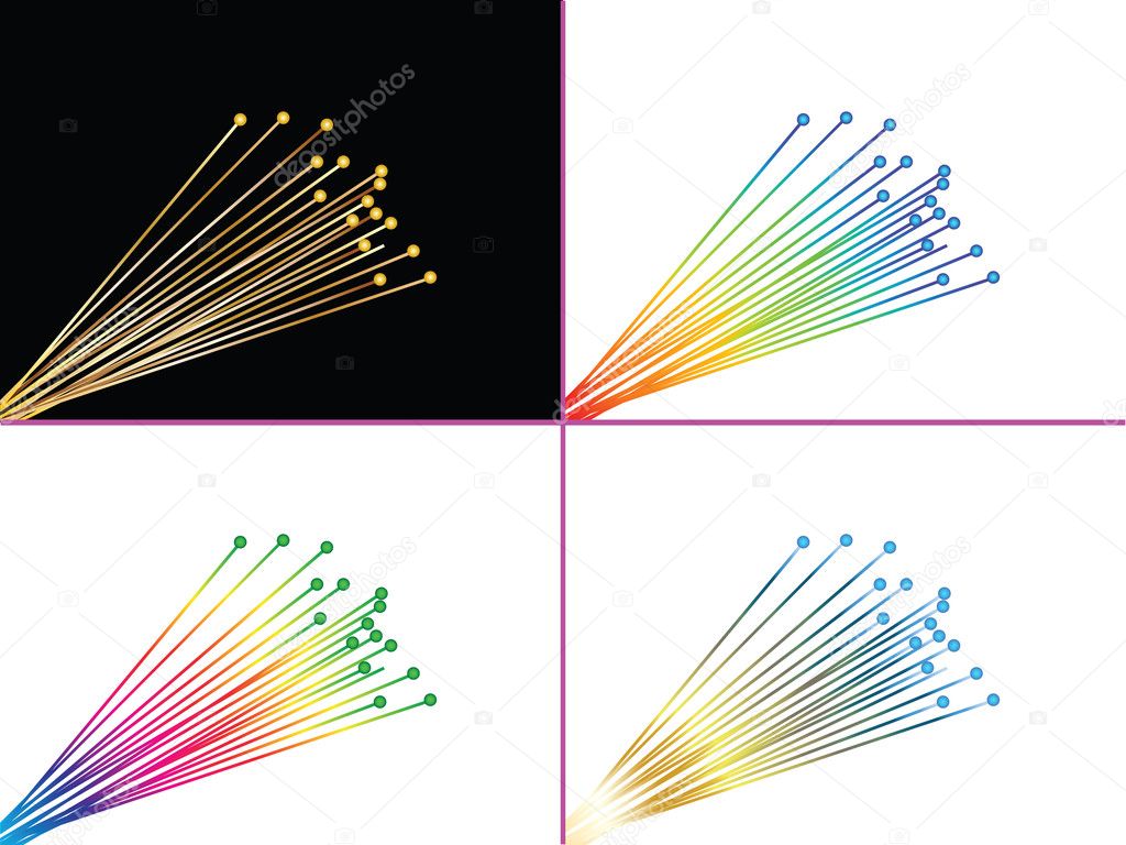 Four pages with optic fibers vector illustration editable