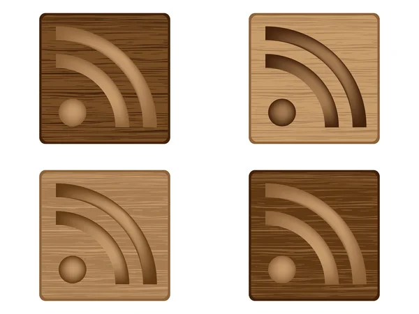 Cuatro botones de madera RSS — Archivo Imágenes Vectoriales