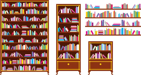 Conjunto de librerías y estanterías — Vector de stock