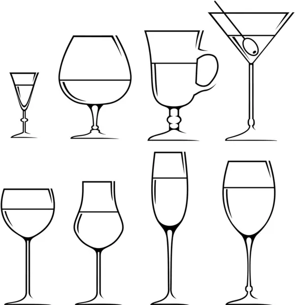 Set of symbols and icons glasses for alcoholic drinks — Stock Vector