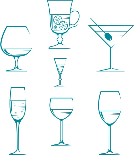 Sada sklenic symboly a ikony pro alkoholické nápoje — Stockový vektor