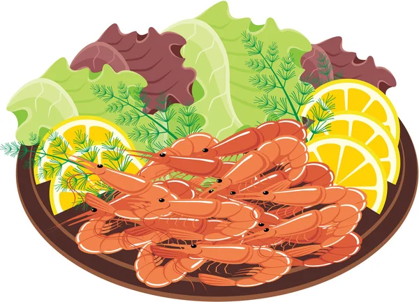 Dish from shrimps and vegetables — Stock Vector