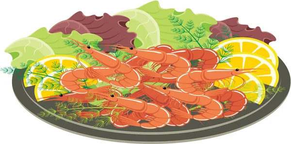 Dish from shrimps and vegetables — Stock Vector