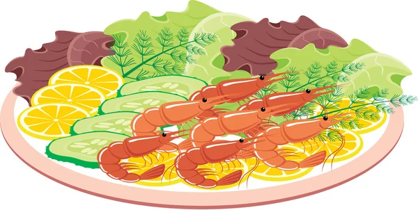 从虾和蔬菜菜 — 图库矢量图片