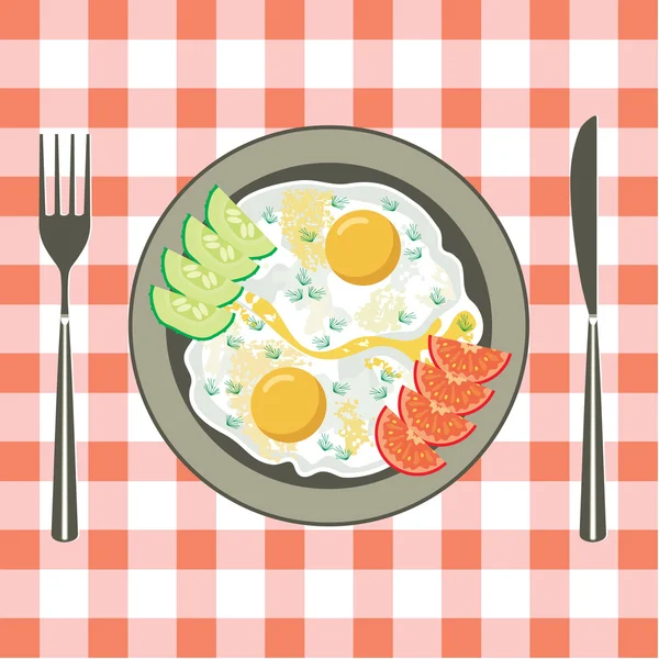 Жареные яйца в тарелке — стоковый вектор