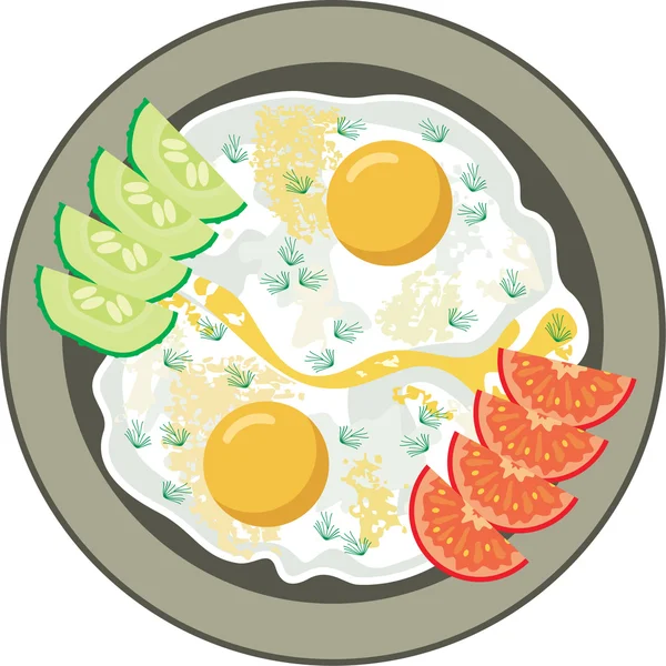 Gebakken eieren met groenten — Stockvector