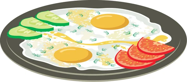 Fried eggs with vegetables — Stock Vector