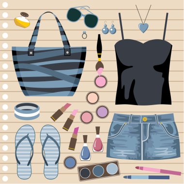 Fashion set with jeans skirt clipart