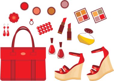 Set of red accessories clipart