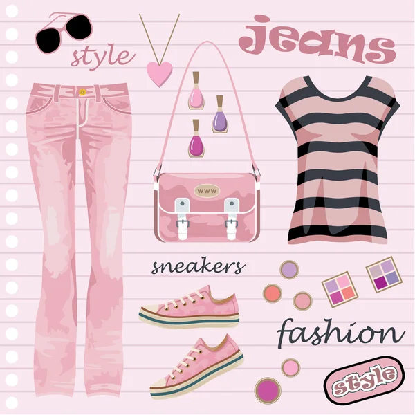 Jeans fashion set — Stock Vector