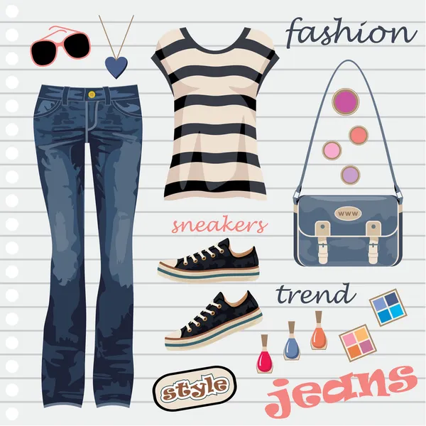 Jeans moda set — Vettoriale Stock