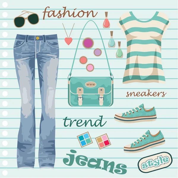 Jeans mode set — Stock vektor