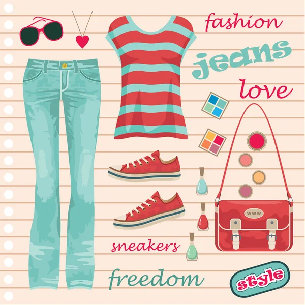 Jeans conjunto de moda — Archivo Imágenes Vectoriales
