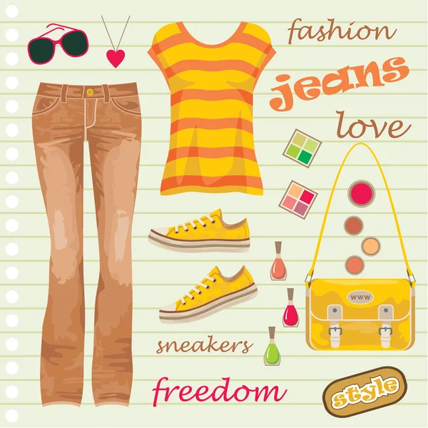 Jeans fashion set - Stok Vektor