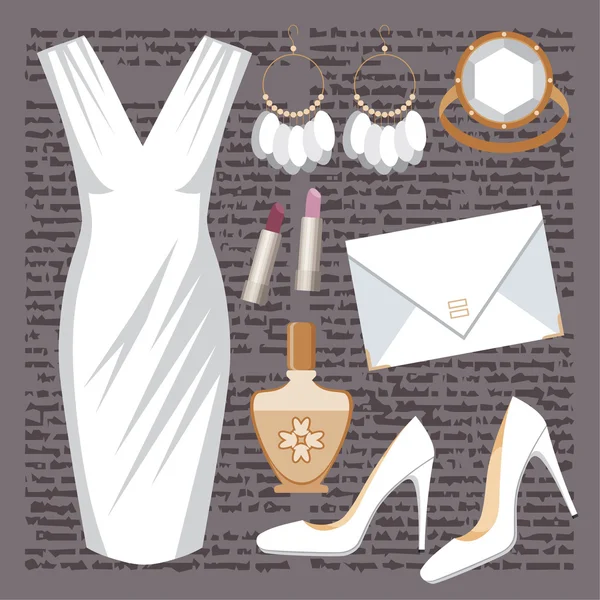 Fashion set met een jurk — Stockvector