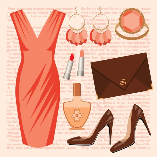 Fashion set with a dress — Stock Vector
