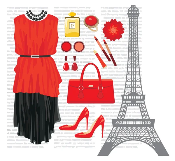 Fashion set with the Eiffel Tower — Stock Vector