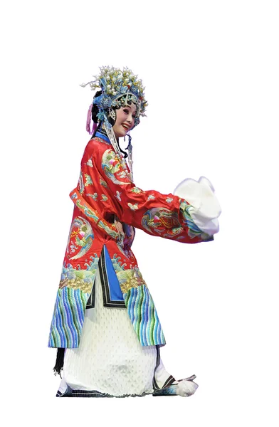 Красивая китайская оперная актриса с белым изолированным фоном — стоковое фото