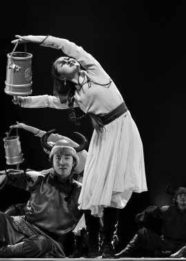 Mongolian ethnic dancers clipart
