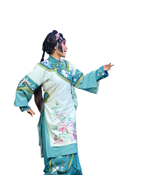Гарна китайська пугонадна оперна актриса з білим ізольованим фоном — стокове фото