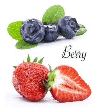 Blueberries and strawberry clipart