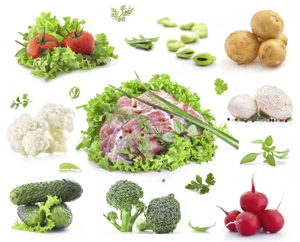 原料肉和蔬菜的集合 — 图库照片