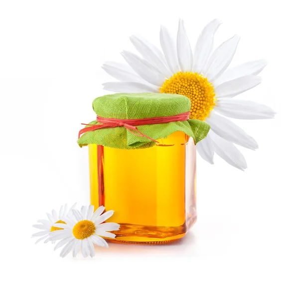 Honey in glass jar — Stock Photo, Image