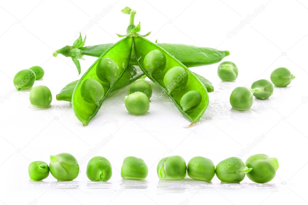 Young green pea pod and peas
