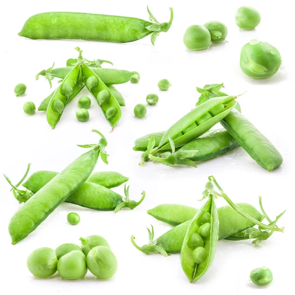 Collection Fresh green pea pod and peas — Stok fotoğraf