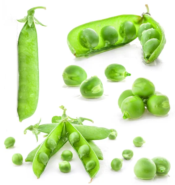 Collection Fresh green pea pod and peas — Stockfoto