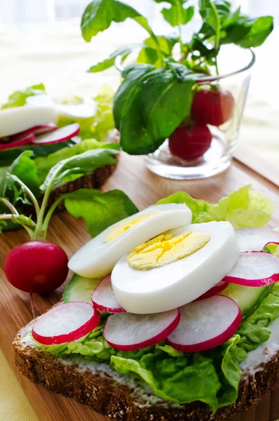 Свежие бутерброды с яйцом и редиской — стоковое фото