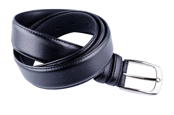 Cinturón negro con hebilla de cerca aislado —  Fotos de Stock