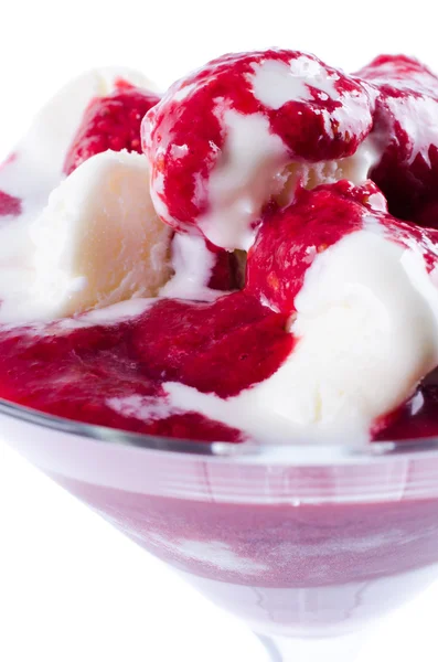 Ice cream and jam in glass isolated — Stock Photo, Image