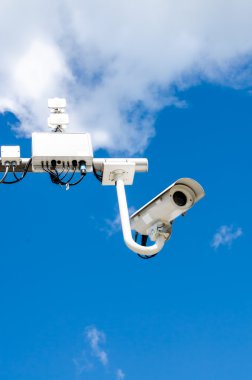 Surveillance camera on blue sky clipart