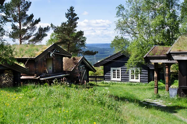Tipiche case norvegesi nel villaggio — Foto Stock