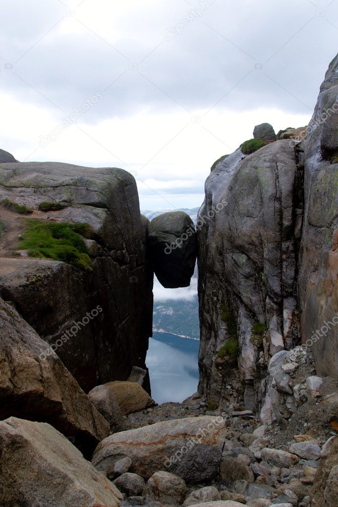 Kjeragbolten Norway the biggest stone between 2 rocks
