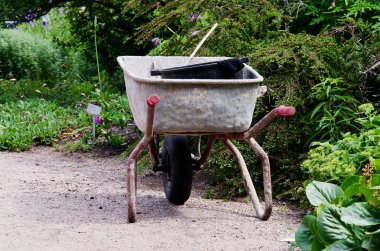 Gardening wheelbarrow with tool clipart