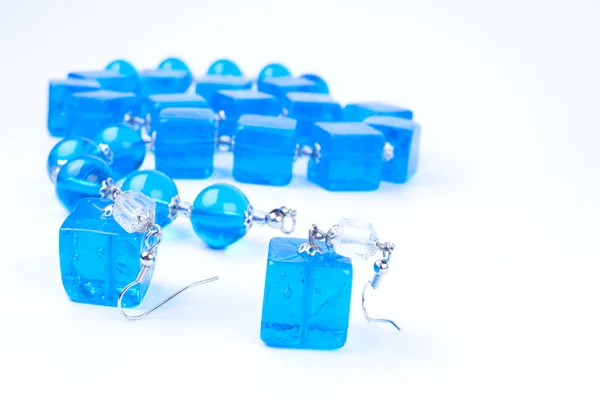 Blue glass beads and earrings