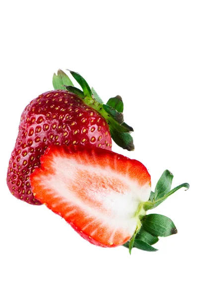 Isolated one and half Strawberries — Stock Photo, Image